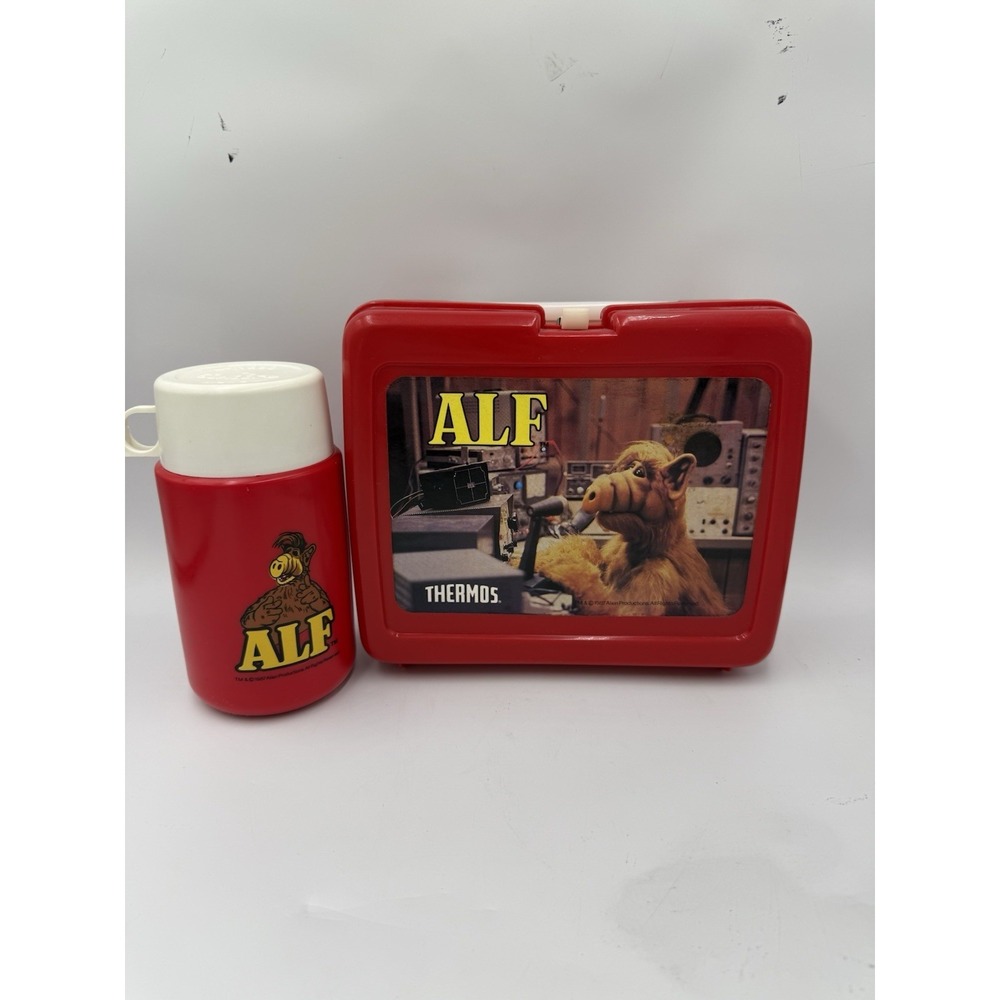 Vtg 1987 ALF TV Show Red Plastic Lunch Box With THERMOS Complete Radio Alien